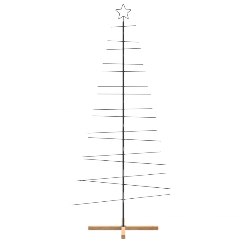 Metalowa choinka z drewnianą podstawą, czarna, 210 cm