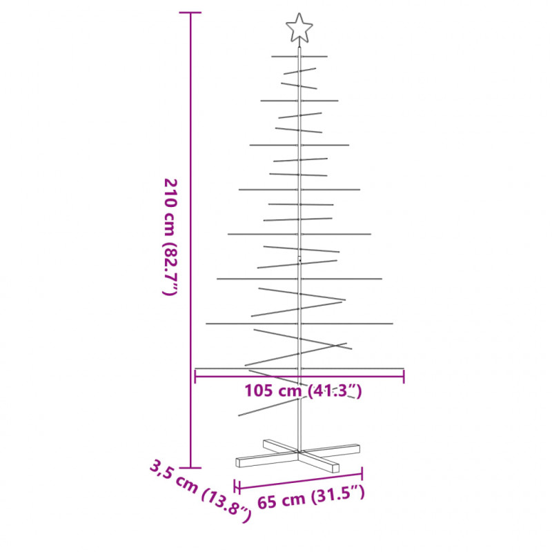 Metalowa choinka z drewnianą podstawą, czarna, 210 cm