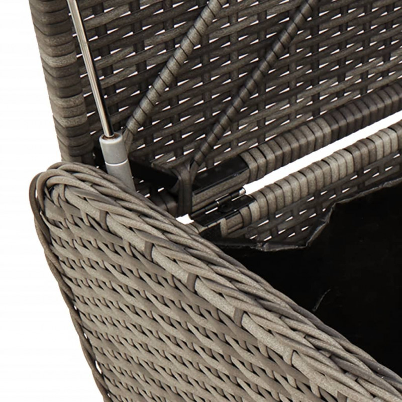 Ławka ze schowkiem i poduszką, szara, 80x51x52 cm, polirattan