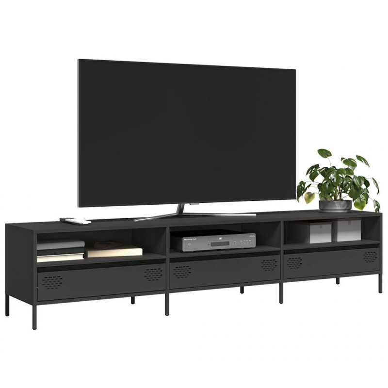 Szafka RTV, czarna, 202x39x43,5 cm, stal walcowana na zimno
