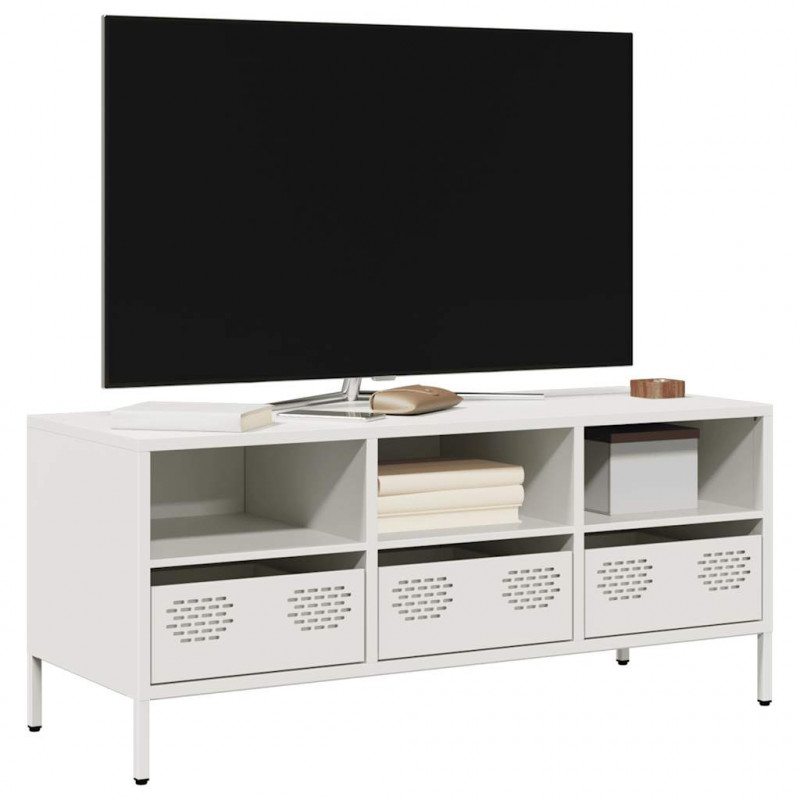 Szafka RTV, biała, 101,5x39x43,5 cm, stal walcowana na zimno