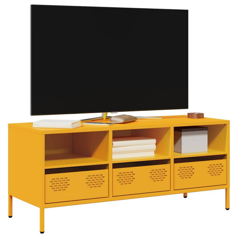 Szafka RTV, żółta, 101,5x39x43,5 cm, stal walcowana na zimno