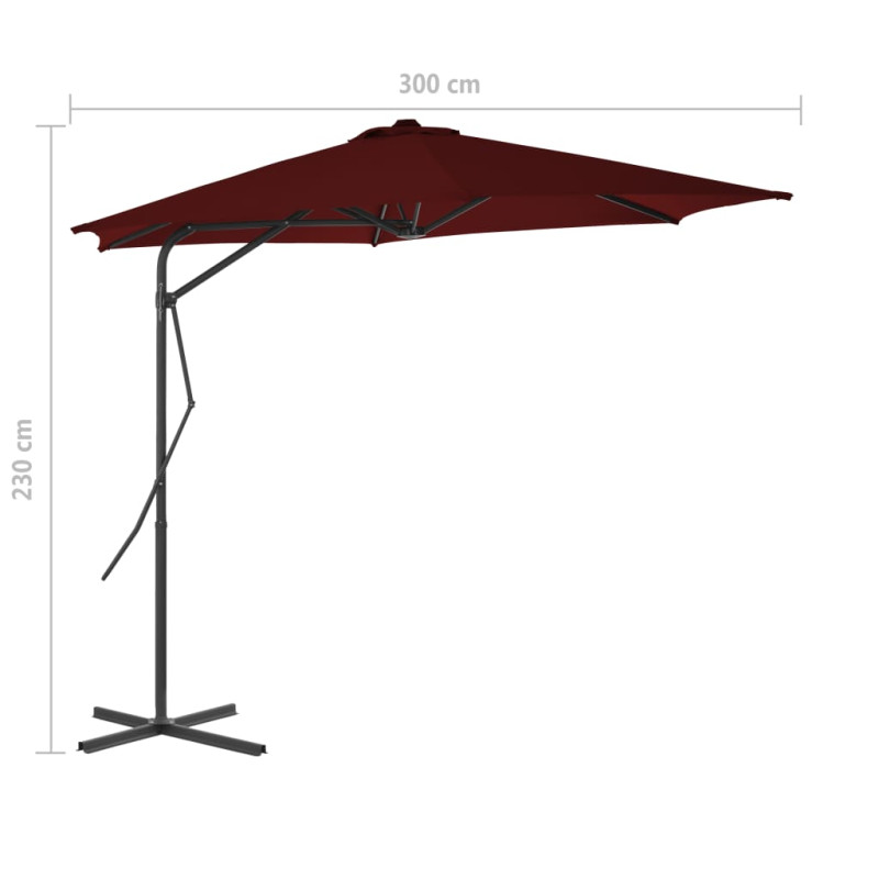 Parasol ogrodowy na stalowym słupku, bordowy, 300x230 cm
