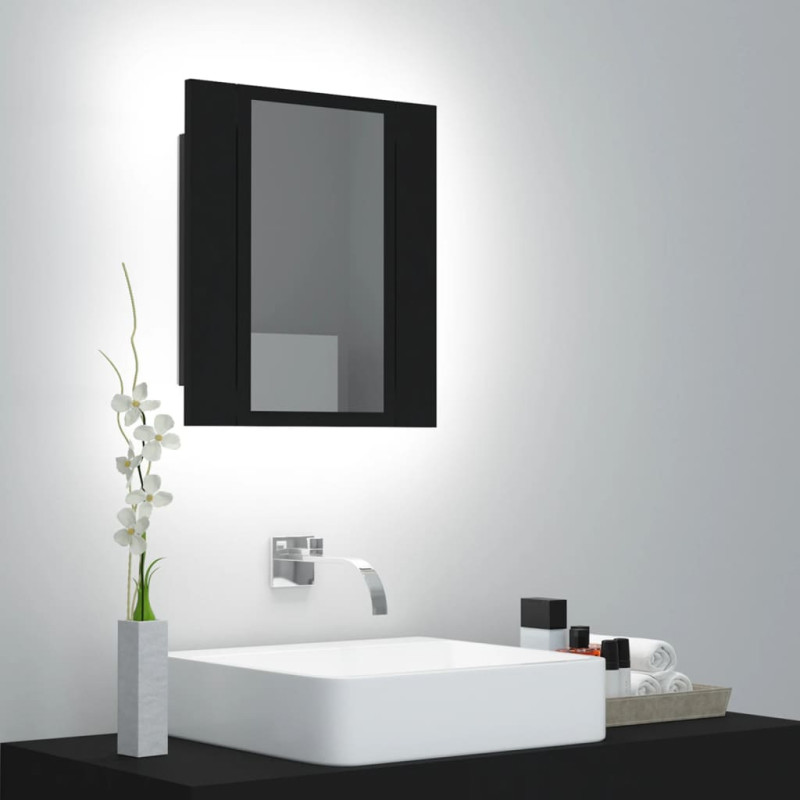 Szafka łazienkowa z lustrem i LED, czarna, 40x12x45 cm, akryl