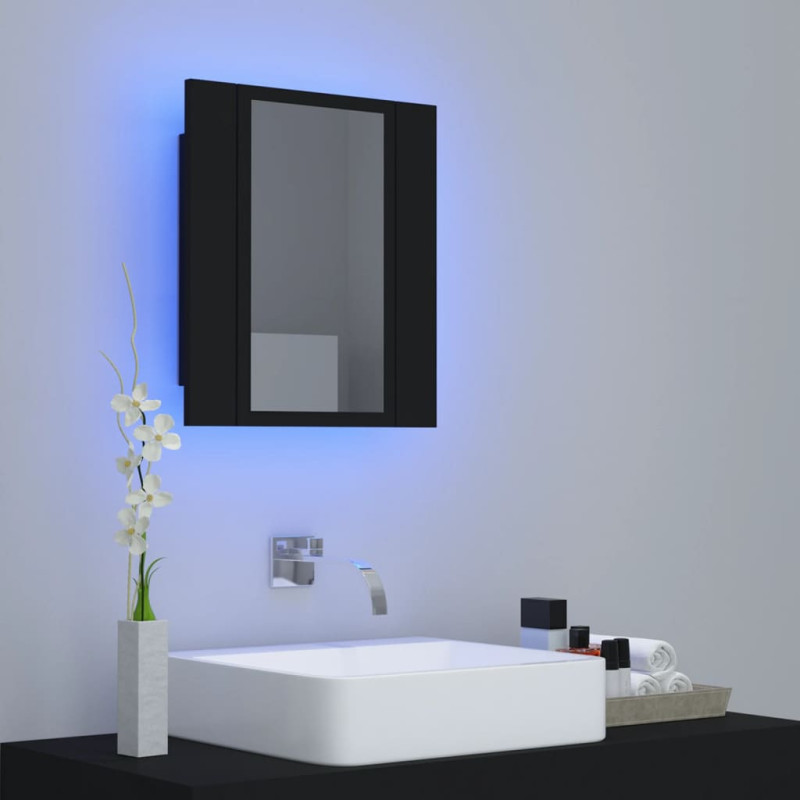 Szafka łazienkowa z lustrem i LED, czarna, 40x12x45 cm, akryl