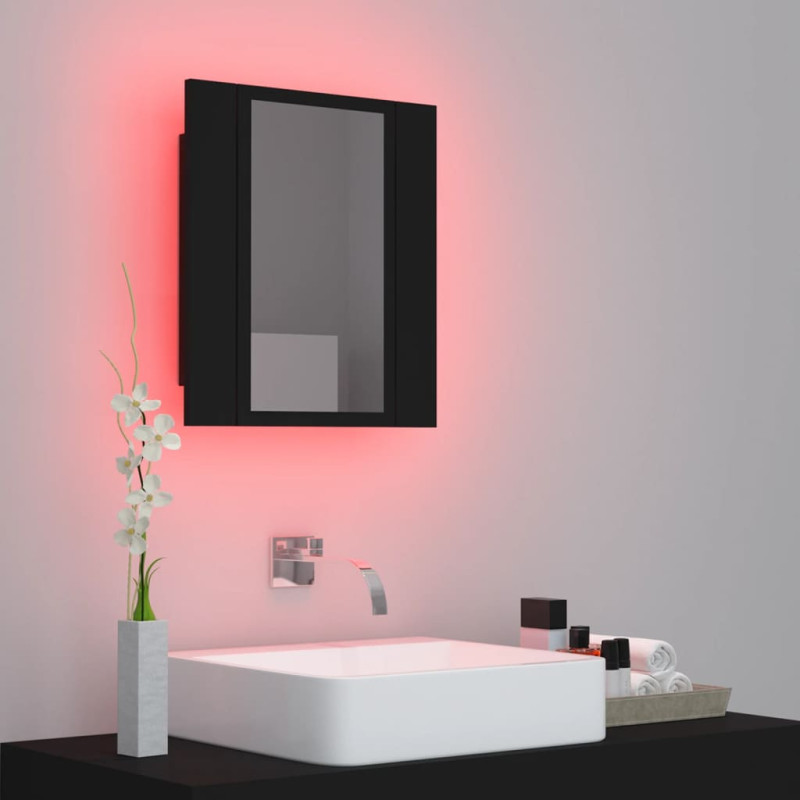 Szafka łazienkowa z lustrem i LED, czarna, 40x12x45 cm, akryl