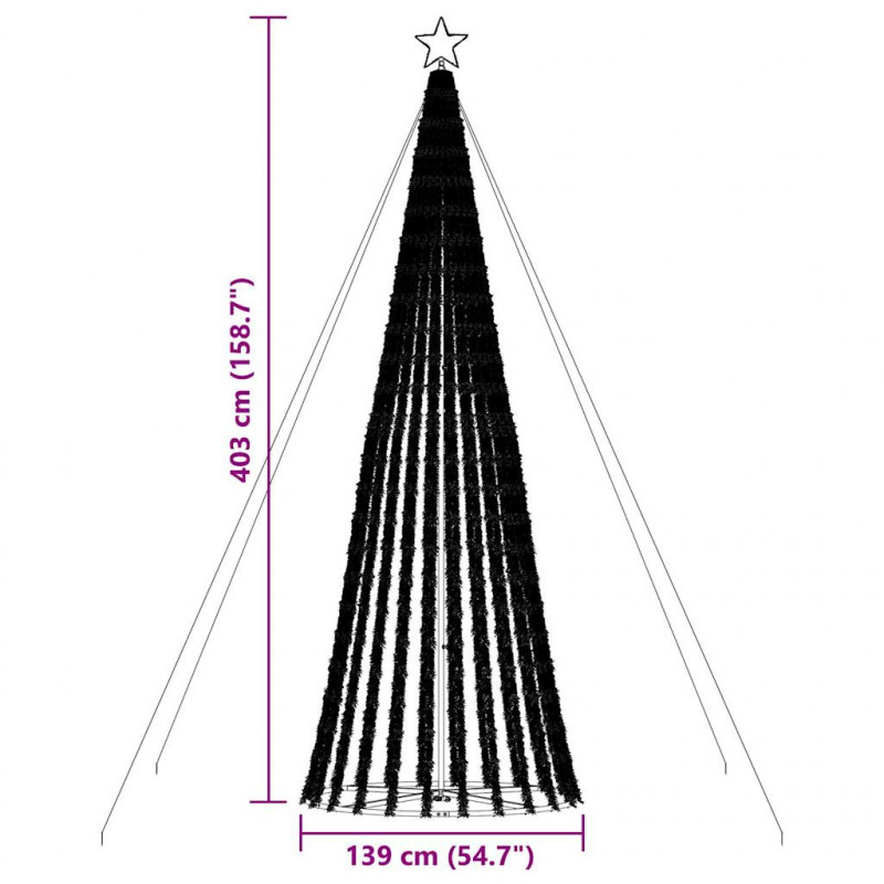 Stożkowa choinka z lampek, 1028 niebieskich LED, 403 cm