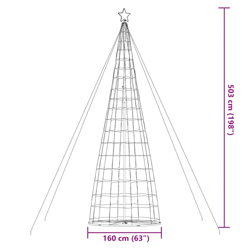 Stożkowa choinka z lampek, 1534 ciepłych białych LED, 503 cm