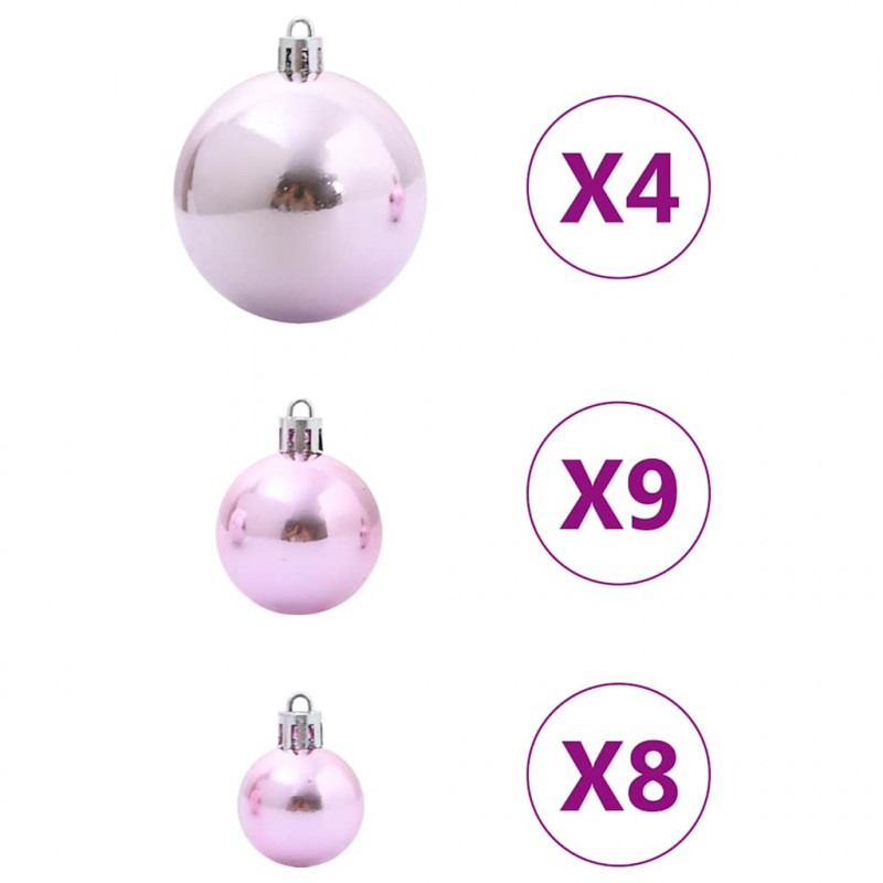 Bombki świąteczne, 98 szt., różowe, Ø3/4/6 cm