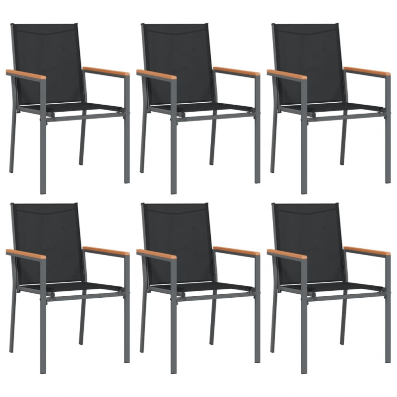 Krzesła ogrodowe, 6 szt, czarne, 55x61,5x90cm, textilene i stal