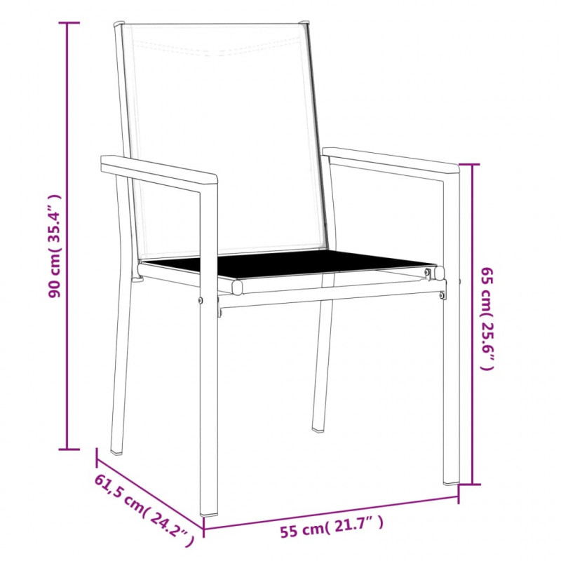 Krzesła ogrodowe, 6 szt, czarne, 55x61,5x90cm, textilene i stal