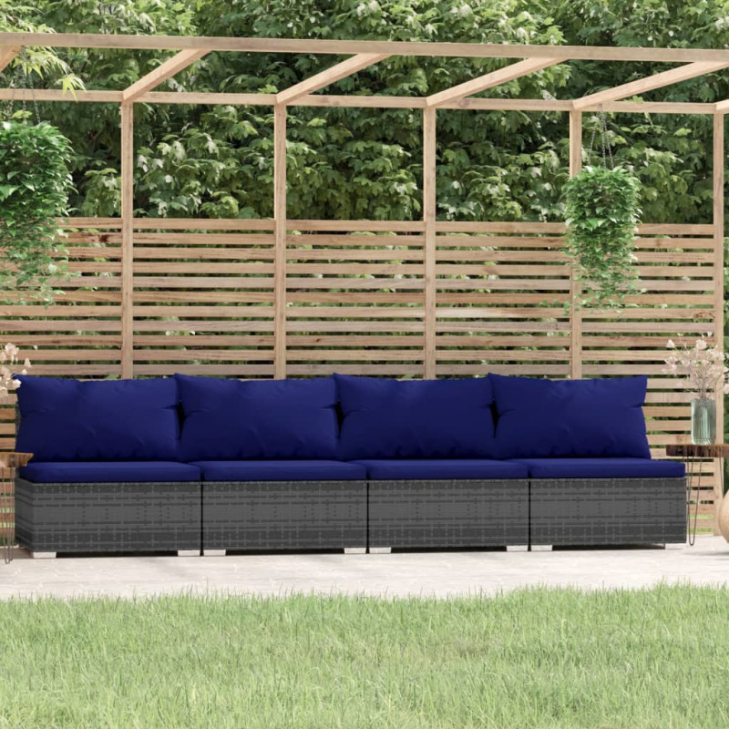 4-osobowa sofa ogrodowa z poduszkami, szary rattan PE