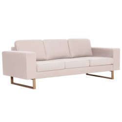 Sofa 3-osobowa, tapicerowana tkaniną, kremowa