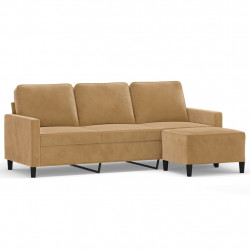 3-osobowa sofa z podnóżkiem, brązowy, 180 cm, aksamit