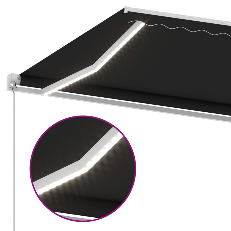 Ręcznie zwijana markiza z LED, 400 x 300 cm, antracytowa