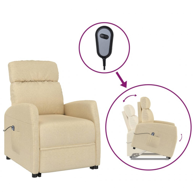 Fotel ułatwiający wstawanie, kremowy, obity tkaniną