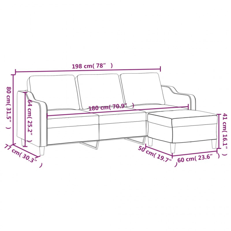 3-osobowa sofa z podnóżkiem, brązowy, 180 cm, tkaniną