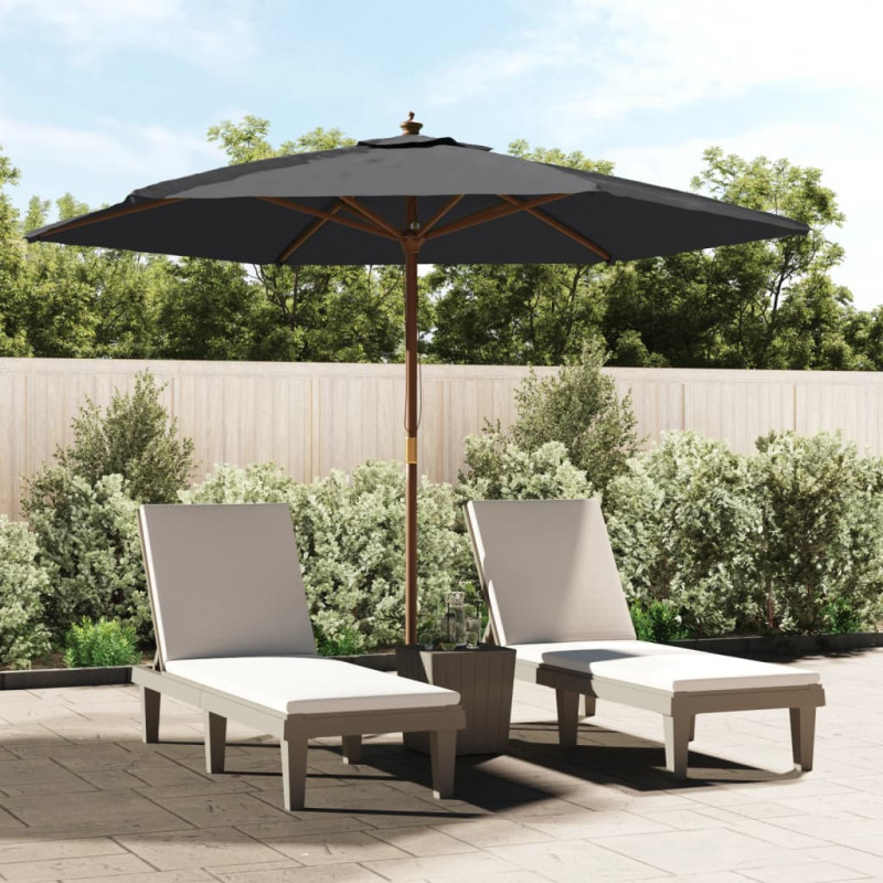 Parasol ogrodowy na drewnianym słupku, czarny, 299x240 cm