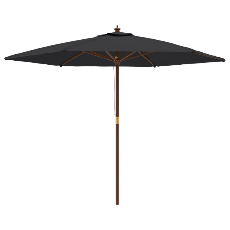 Parasol ogrodowy na drewnianym słupku, czarny, 299x240 cm