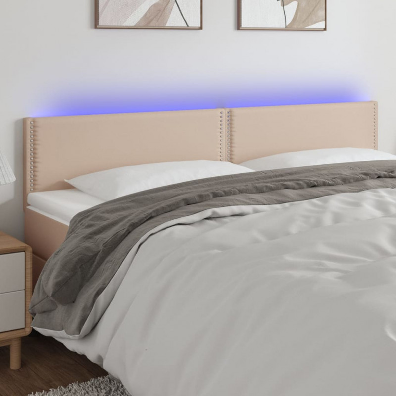 Zagłówek do łóżka z LED, cappuccino, 180x5x78/88 cm, ekoskóra