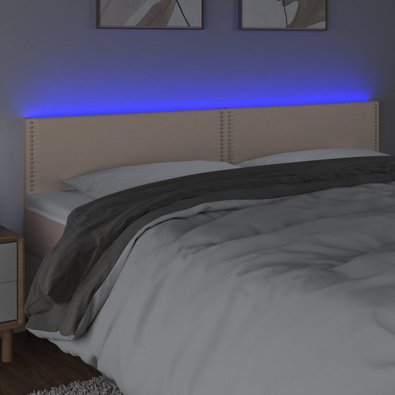 Zagłówek do łóżka z LED, cappuccino, 180x5x78/88 cm, ekoskóra
