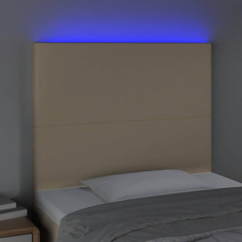 Zagłówek do łóżka z LED, kremowy, 90x5x118/128 cm, tkanina