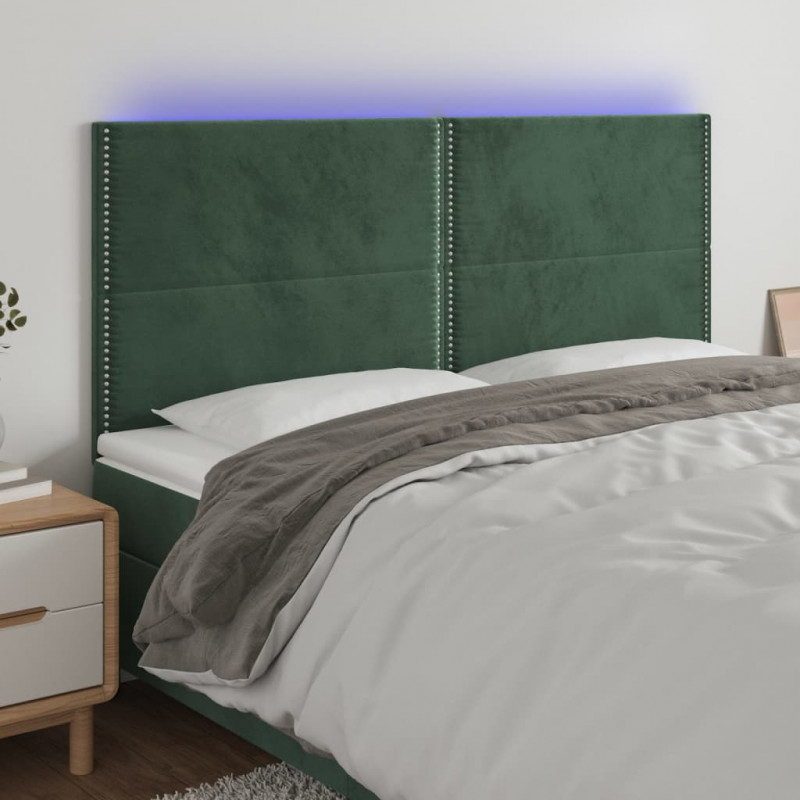 Zagłówek do łóżka z LED, ciemnozielony, 180x5x118/128 cm