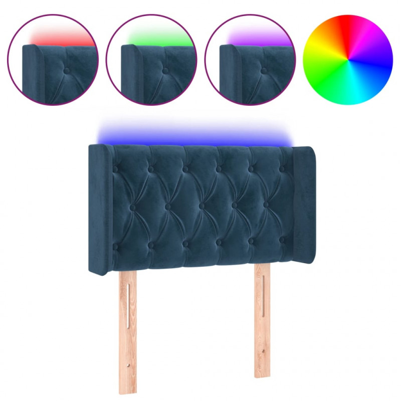Zagłówek do łóżka z LED, ciemnoniebieski 83x16x78/88cm, aksamit