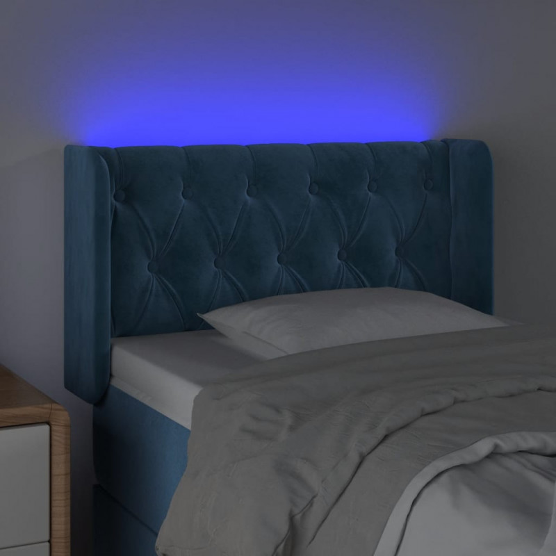 Zagłówek do łóżka z LED, ciemnoniebieski 83x16x78/88cm, aksamit