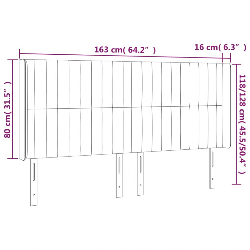 Zagłówek do łóżka z LED, taupe, 163x16x118/128 cm, tkanina