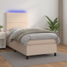 Łóżko kontynentalne, materac i LED cappuccino ekoskóra 90x200cm