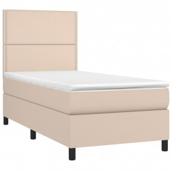 Łóżko kontynentalne, materac i LED cappuccino ekoskóra 90x200cm