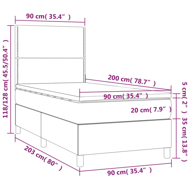 Łóżko kontynentalne z materacem i LED zielony aksamit 90x200 cm