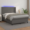 Łóżko kontynentalne z materacem i LED, szara ekoskóra 140x190cm