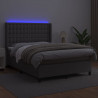 Łóżko kontynentalne z materacem i LED, szara ekoskóra 140x190cm