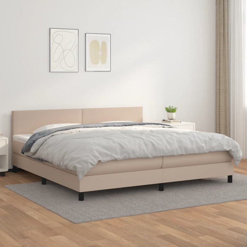 Łóżko kontynentalne z materacem, cappuccino ekoskóra 200x200 cm