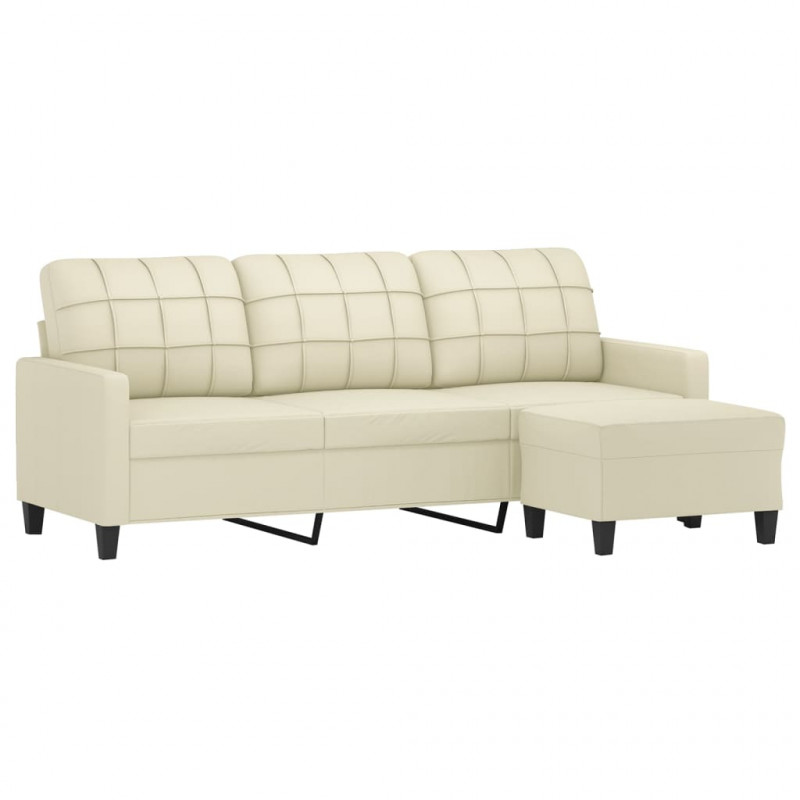3-osobowa sofa z podnóżkiem, kremowa, 180 cm, sztuczna skóra