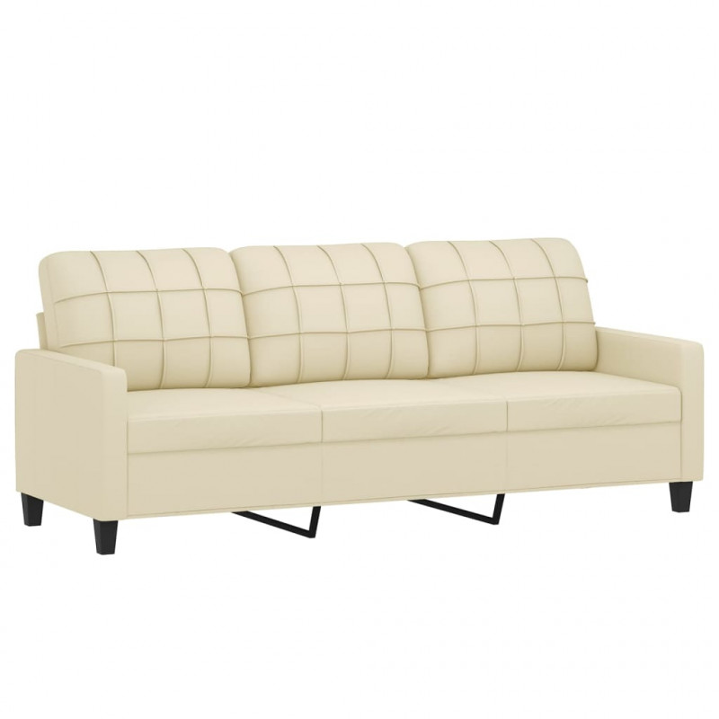 3-osobowa sofa z podnóżkiem, kremowa, 180 cm, sztuczna skóra