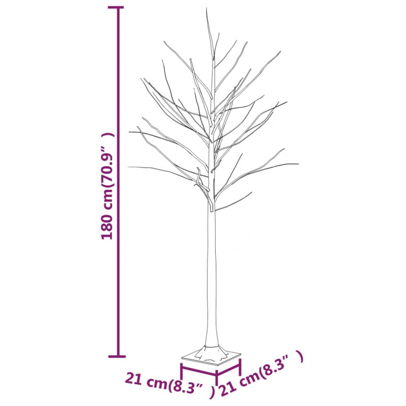 Brzoza z oświetleniem, 96 ciepłych białych LED, 180 cm