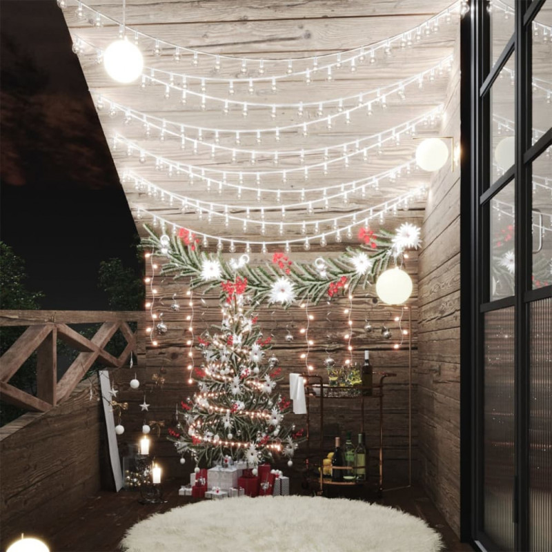 Lampki świąteczne, 20 m, 200 diod LED, zimna biel, 8 funkcji