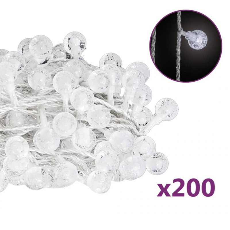 Lampki świąteczne, 20 m, 200 diod LED, zimna biel, 8 funkcji