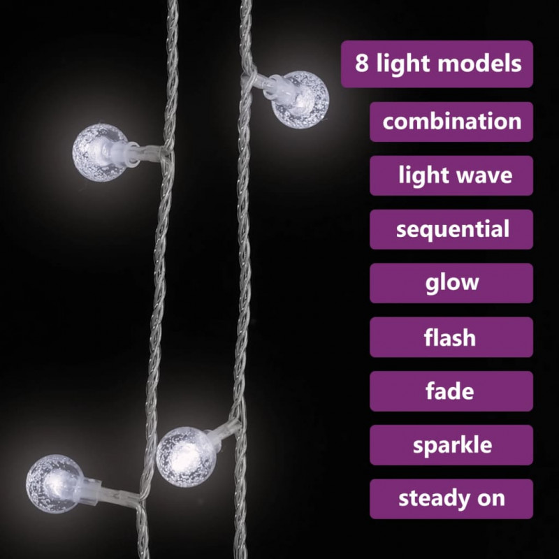 Lampki świąteczne, 20 m, 200 diod LED, zimna biel, 8 funkcji
