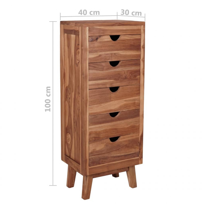 Komoda z 5 szufladami, 40x30x100 cm, lite drewno tekowe