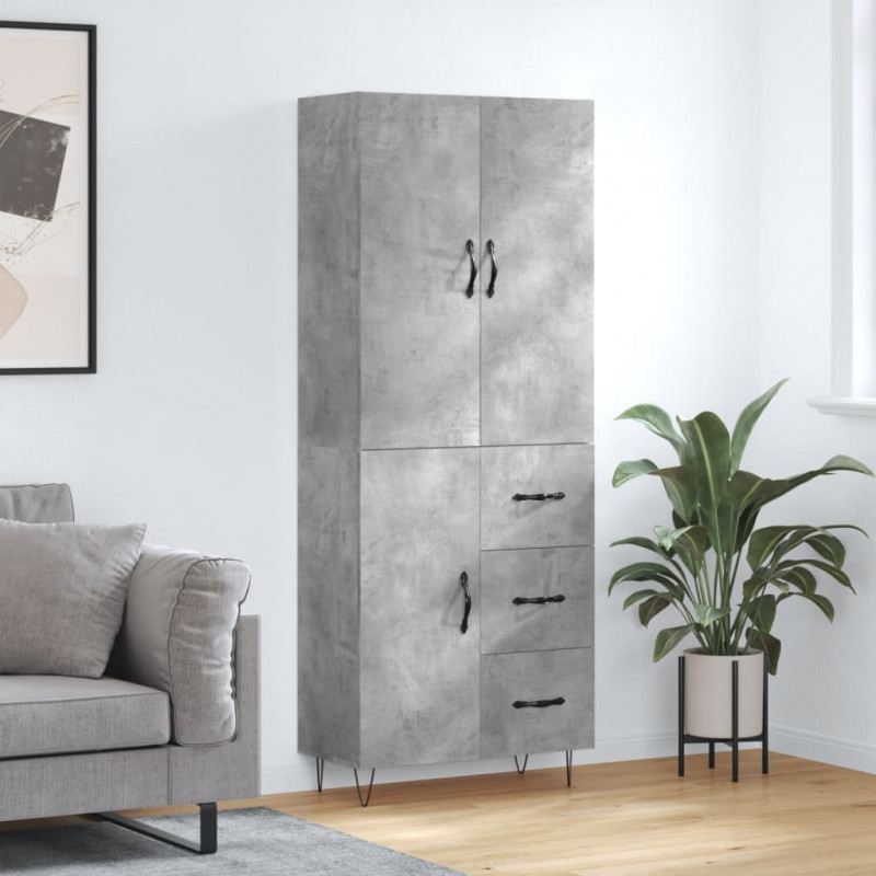 Witrynka, szarość betonu 69,5x34x180 cm materiał drewnopochodny