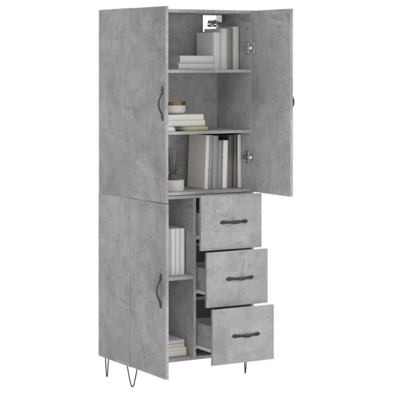 Witrynka, szarość betonu 69,5x34x180 cm materiał drewnopochodny
