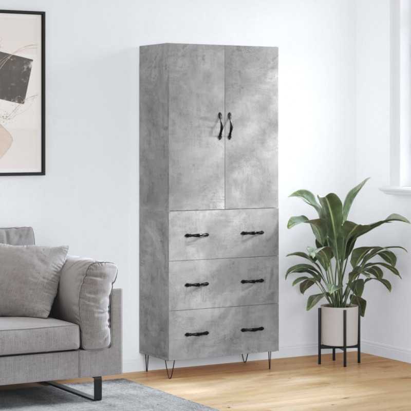 Witrynka, szarość betonu 69,5x34x180 cm materiał drewnopochodny