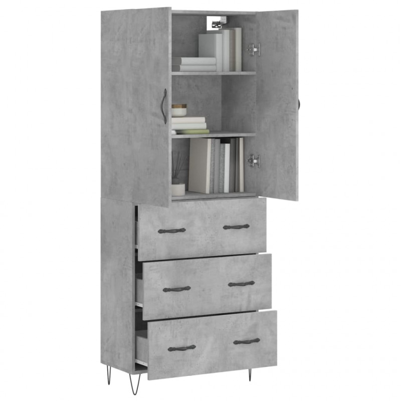 Witrynka, szarość betonu 69,5x34x180 cm materiał drewnopochodny