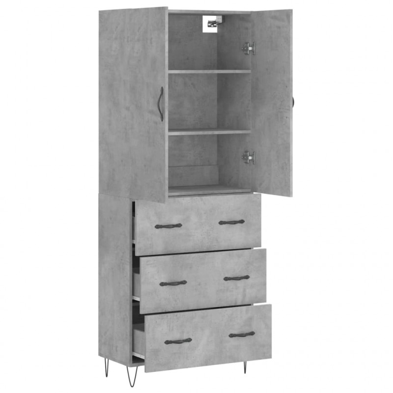 Witrynka, szarość betonu 69,5x34x180 cm materiał drewnopochodny