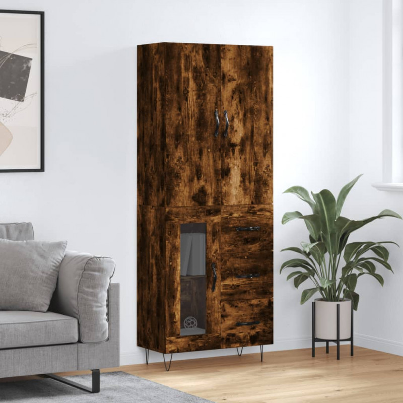 Witrynka przydymiony dąb 69,5x34x180 cm materiał drewnopochodny