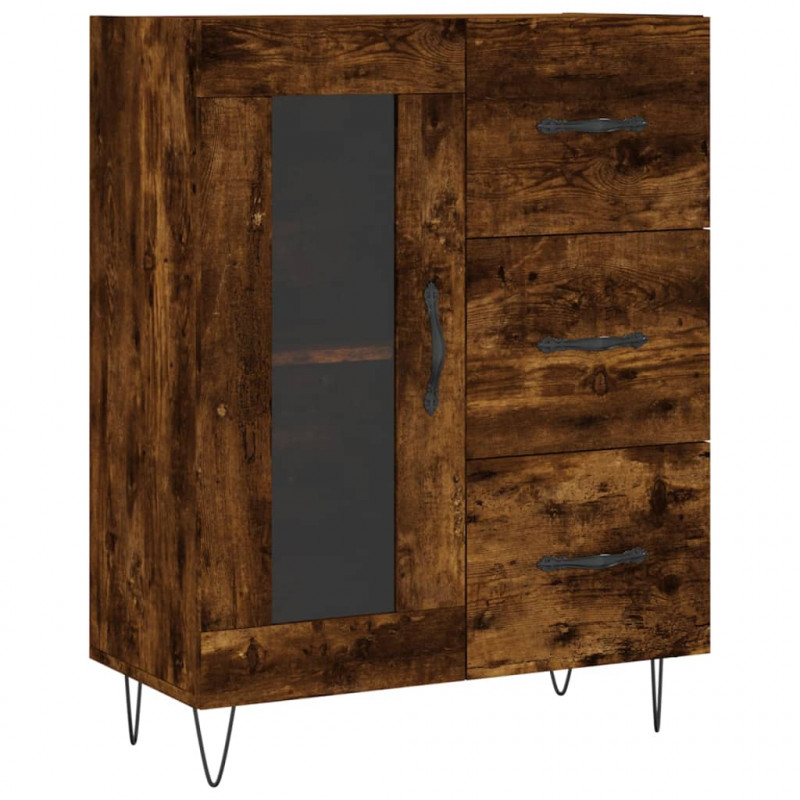 Witrynka przydymiony dąb 69,5x34x180 cm materiał drewnopochodny